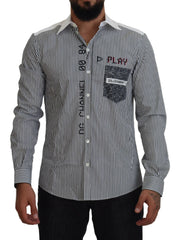 Dolce & Gabbana Gray White Striped Slim Fit Shirt - Shirts