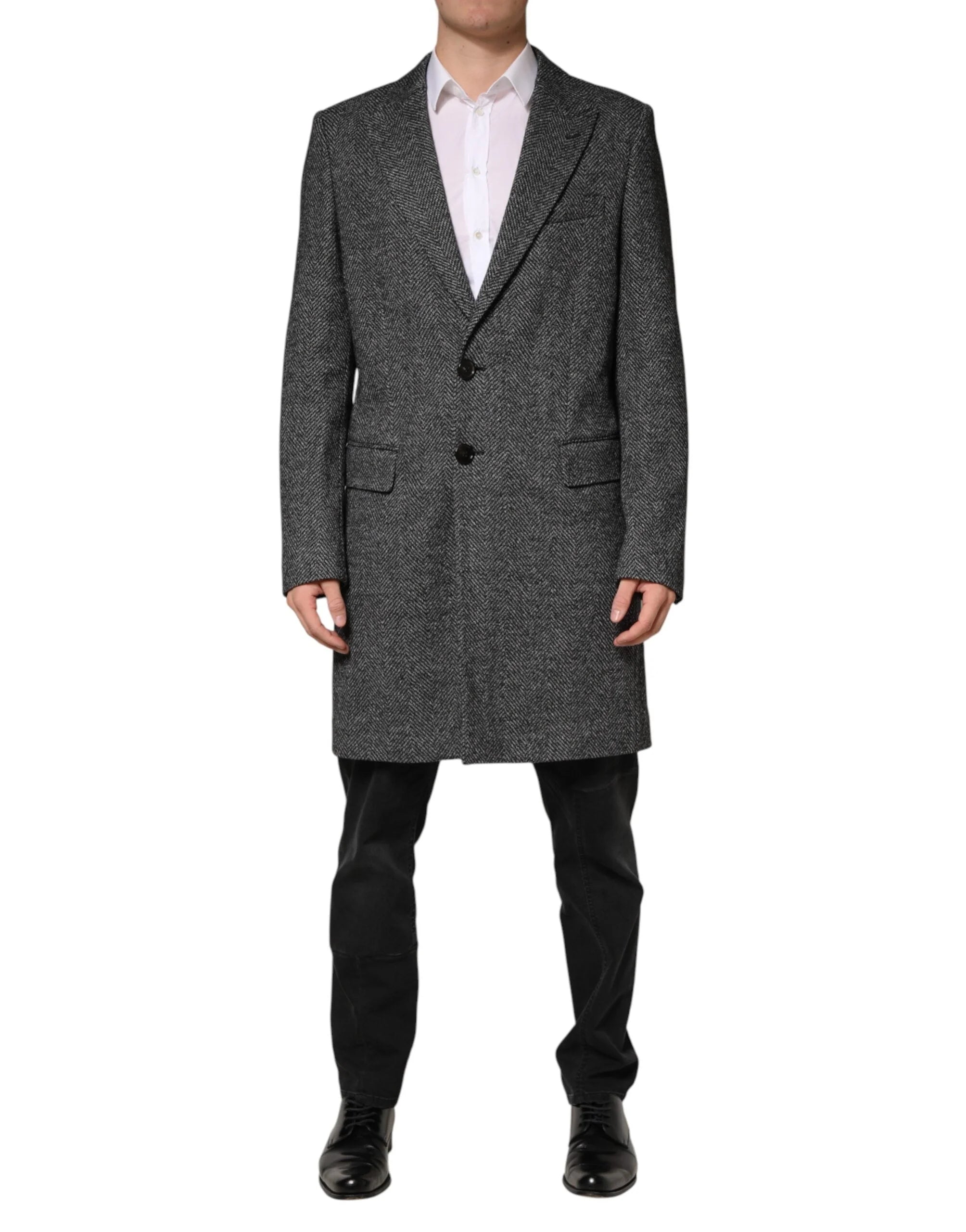 Dolce & Gabbana Gray Wool Blend Long Trench Coat Men Jacket - IT52 | XL