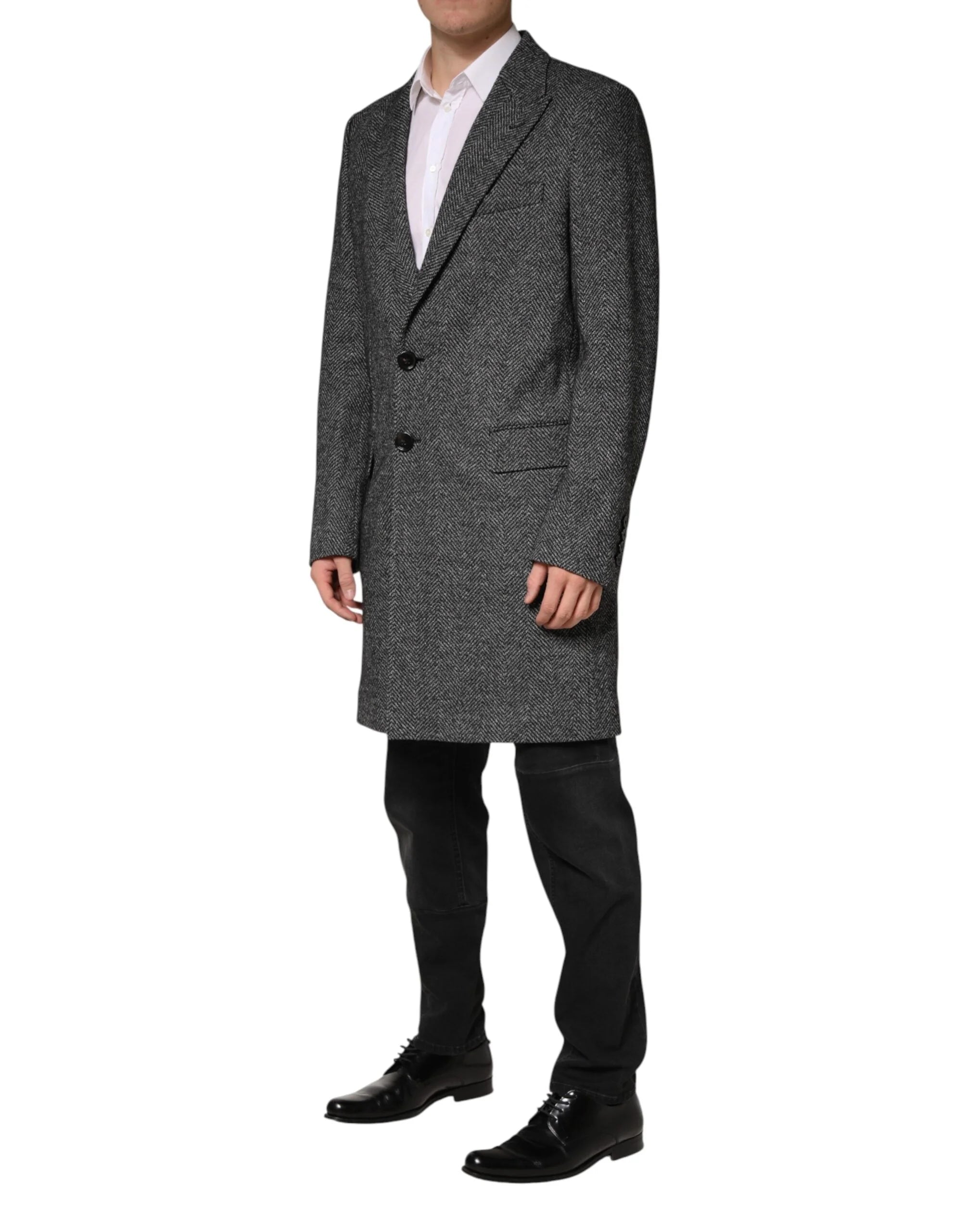 Dolce & Gabbana Gray Wool Blend Long Trench Coat Men Jacket - IT52 | XL