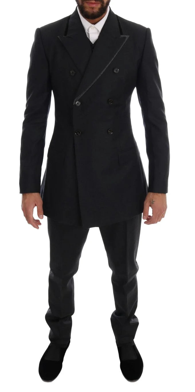Dolce & Gabbana Gray Wool Double Breasted 3 Piece Suit - IT46 | S - Pant Suits