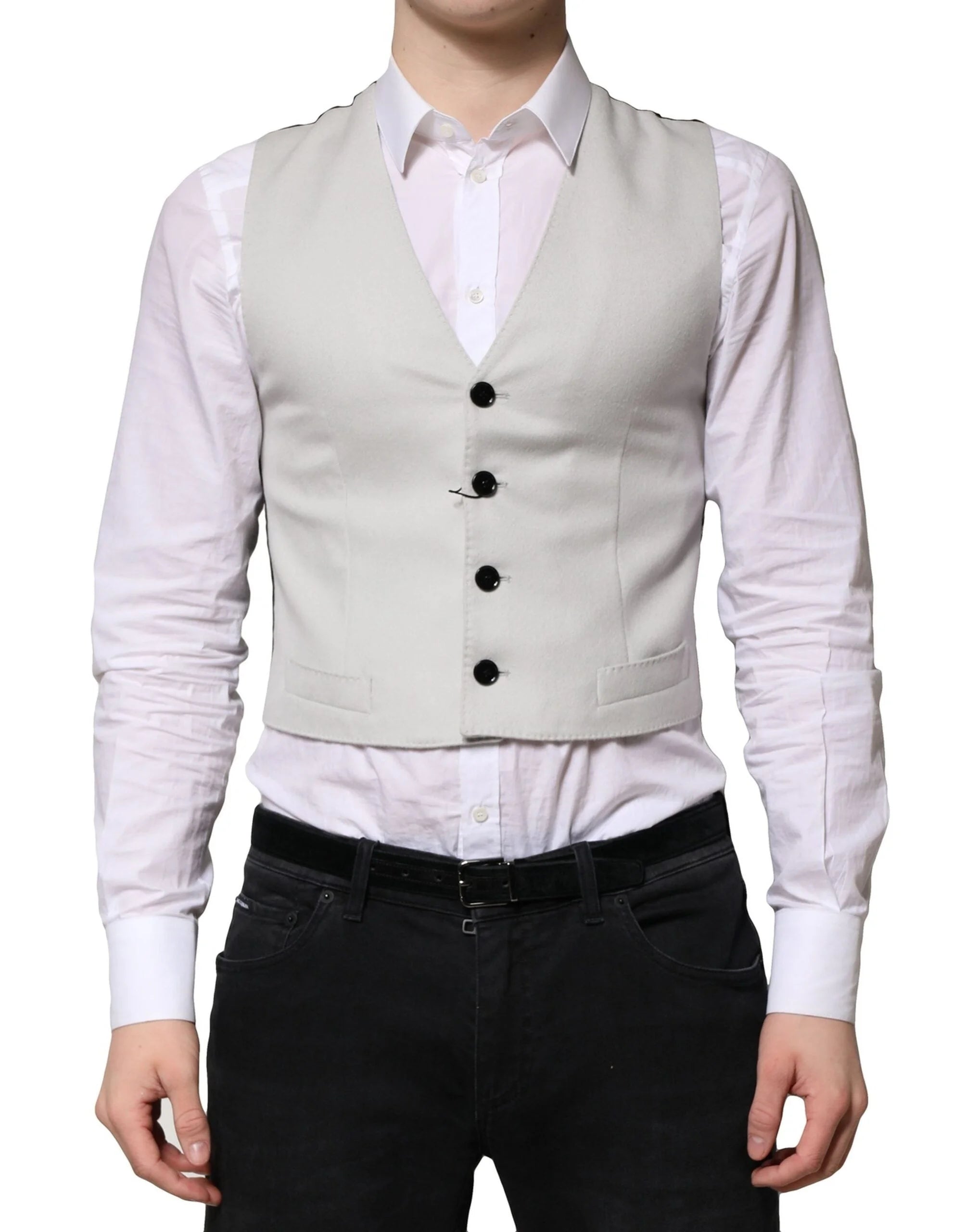 Dolce & Gabbana Gray Wool Dress Formal Men Waistcoat Vest - IT48 | M - Vests