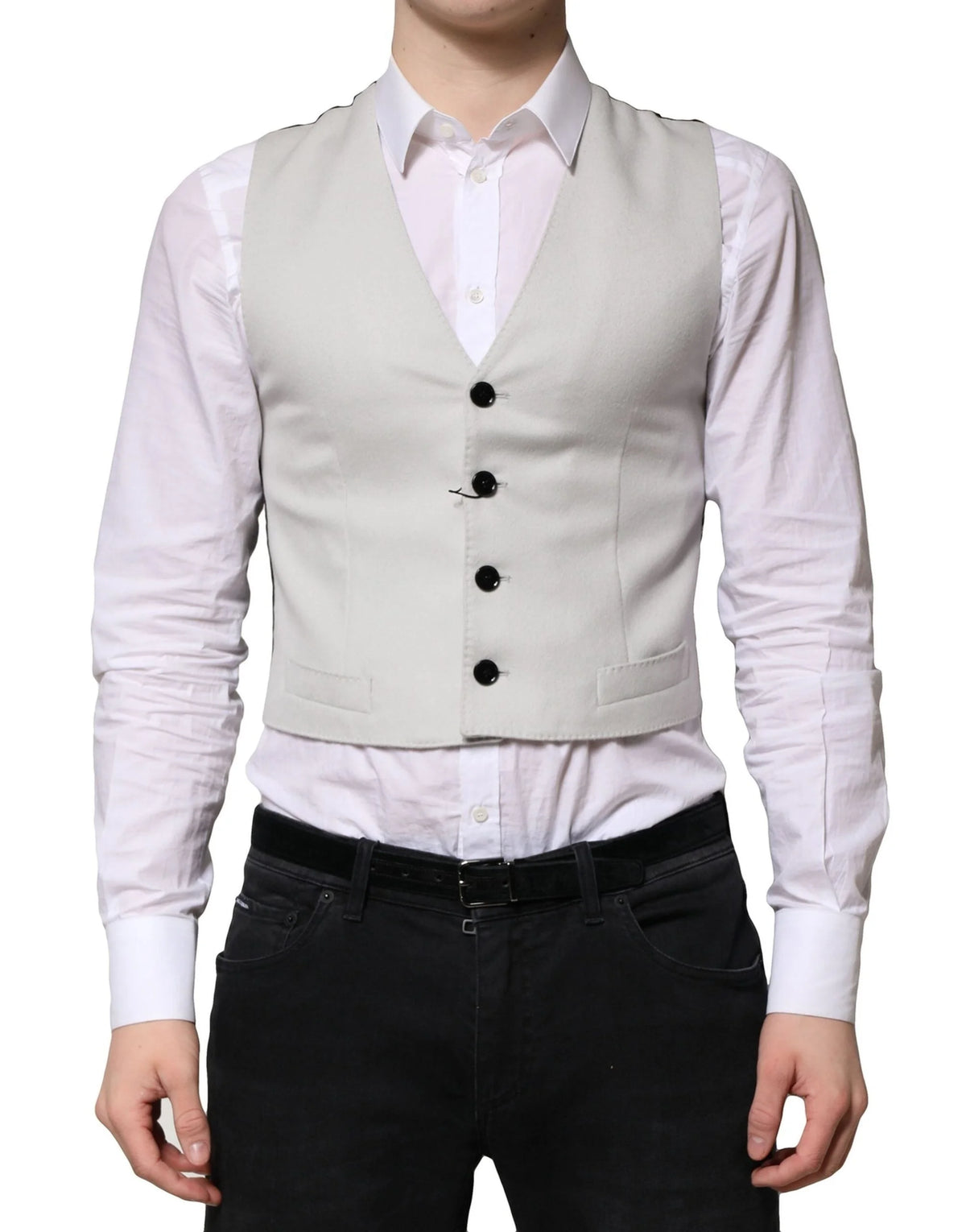 Dolce & Gabbana Gray Wool Dress Formal Men Waistcoat Vest - IT48 | M - Vests