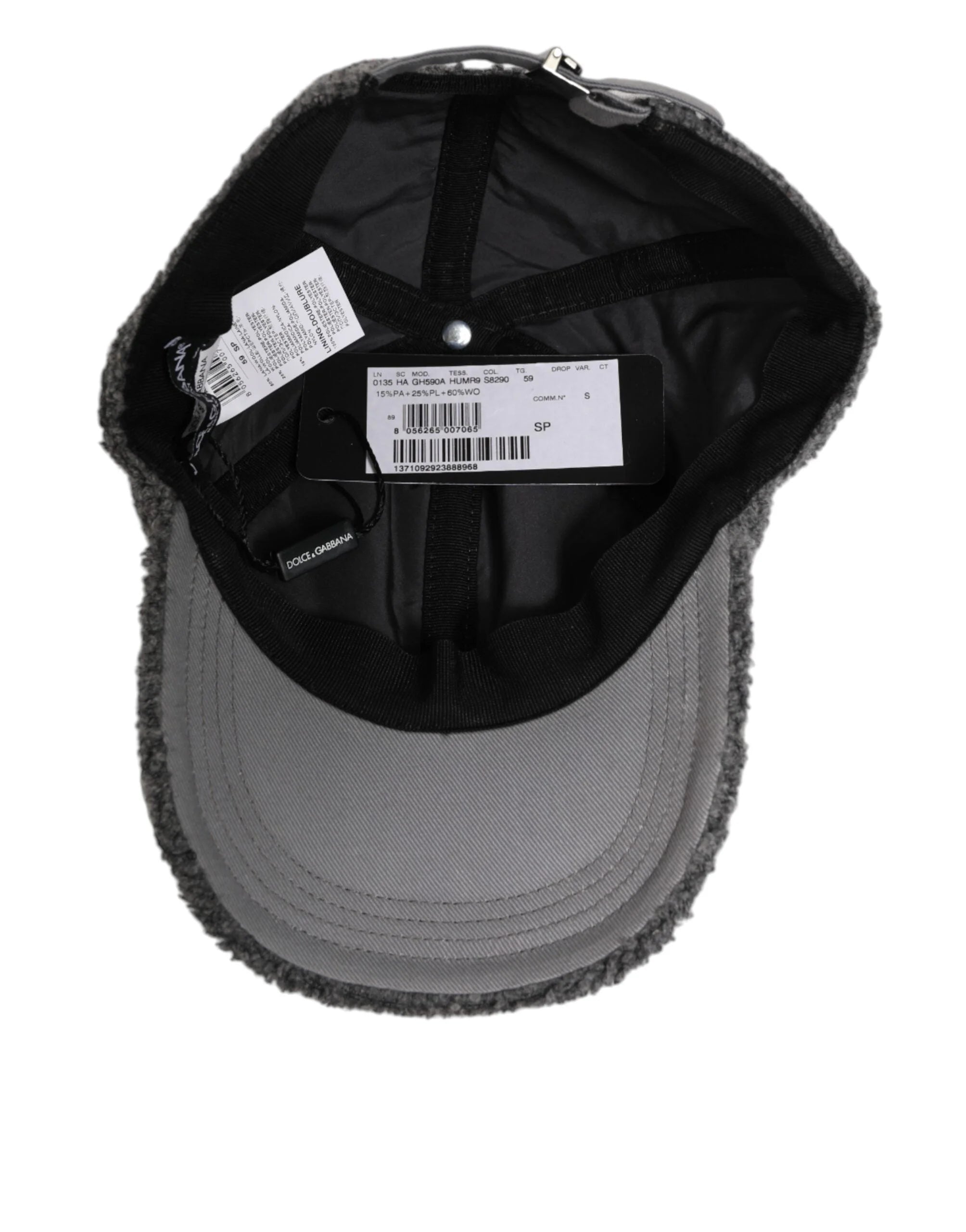 Dolce & Gabbana Gray Wool Fleece Rapper Men Baseball Capello Hat - 59 cm|L - Baseball Caps