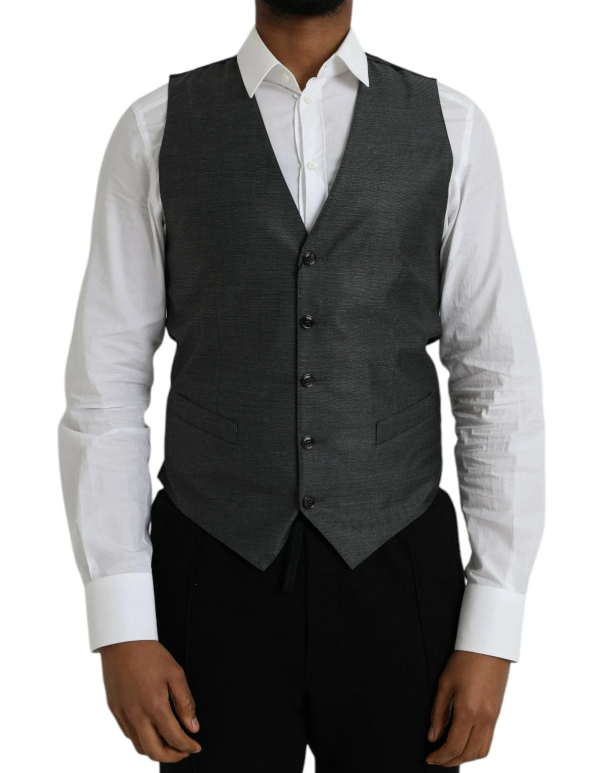 Dolce & Gabbana Szary Wełna Formal Dress Waistcoat Vest - IT48 | M