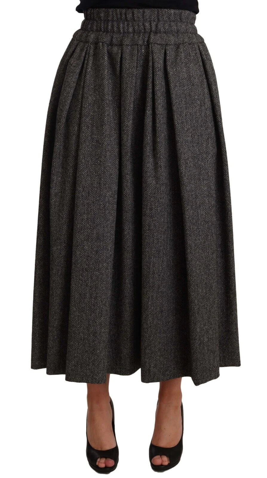 Dolce & Gabbana Gray Wool High Waist A-line PIECE Skirt - IT40|S - Skirts