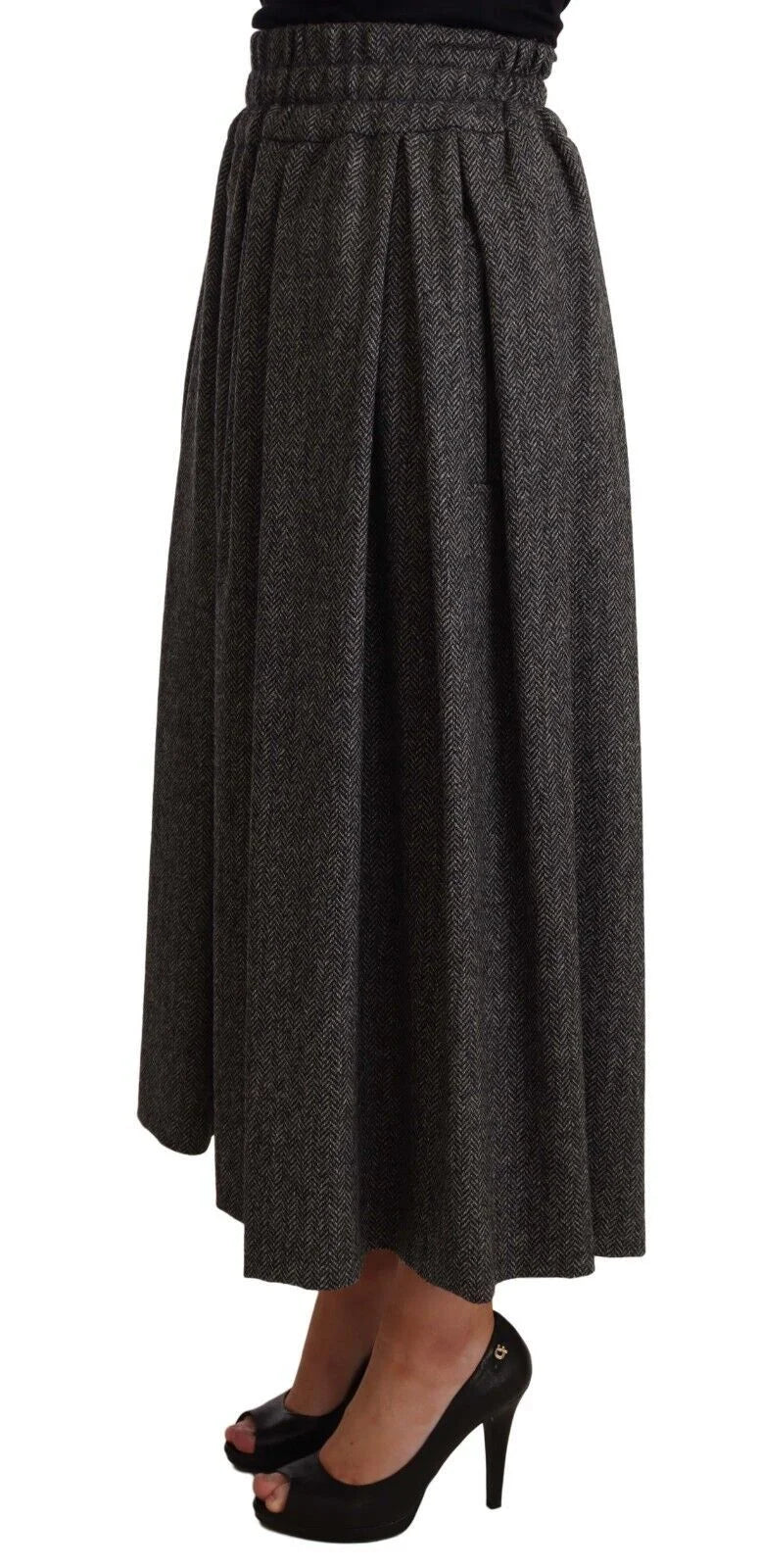 Dolce & Gabbana Gray Wool High Waist A-line PIECE Skirt - IT40|S - Skirts