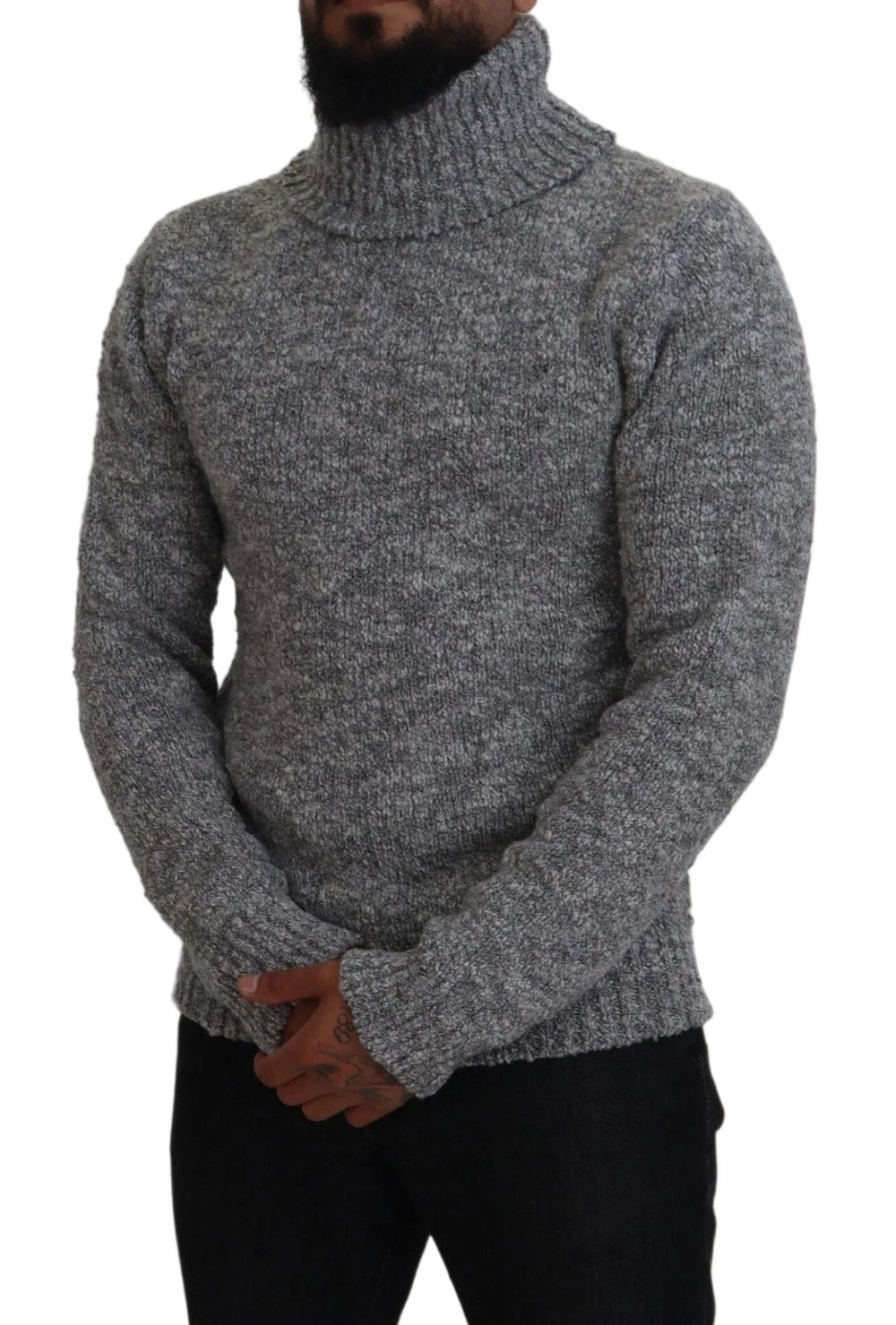 Dolce & Gabbana Gray Wool Knit Turtleneck Pullover Sweater - Sweaters