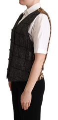 Dolce & Gabbana Gray Wool Leopard Print Waistcoat Vest - IT40|S - Vests