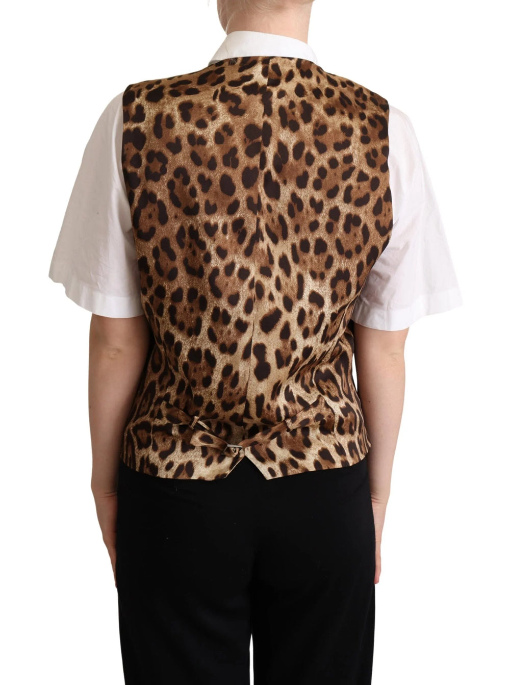 Dolce & Gabbana Gray Wool Leopard Print Waistcoat Vest - IT40|S - Vests