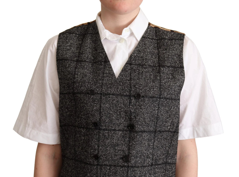 Dolce & Gabbana Gray Wool Leopard Print Waistcoat Vest - IT40|S - Vests