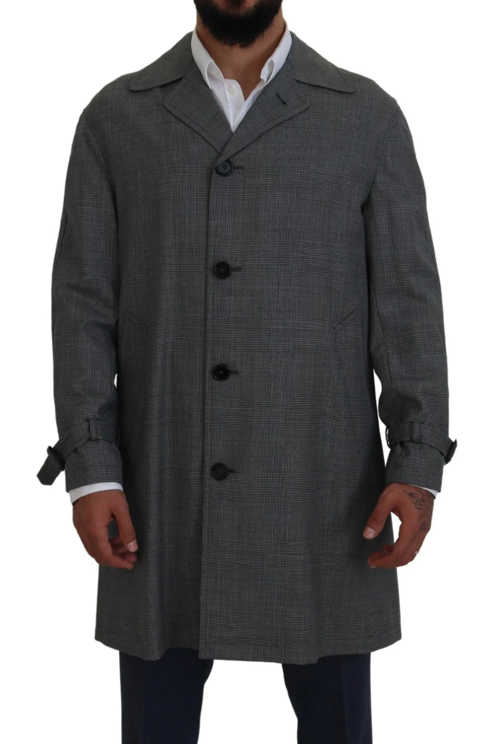 Dolce & Gabbana Gray Wool Plaid Long Trench Coat Jacket Trench Coat Jacket - Trench Coats