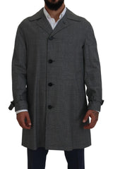 Dolce & Gabbana Gray Wool Plaid Long Trench Coat Jacket Trench Coat Jacket - Trench Coats