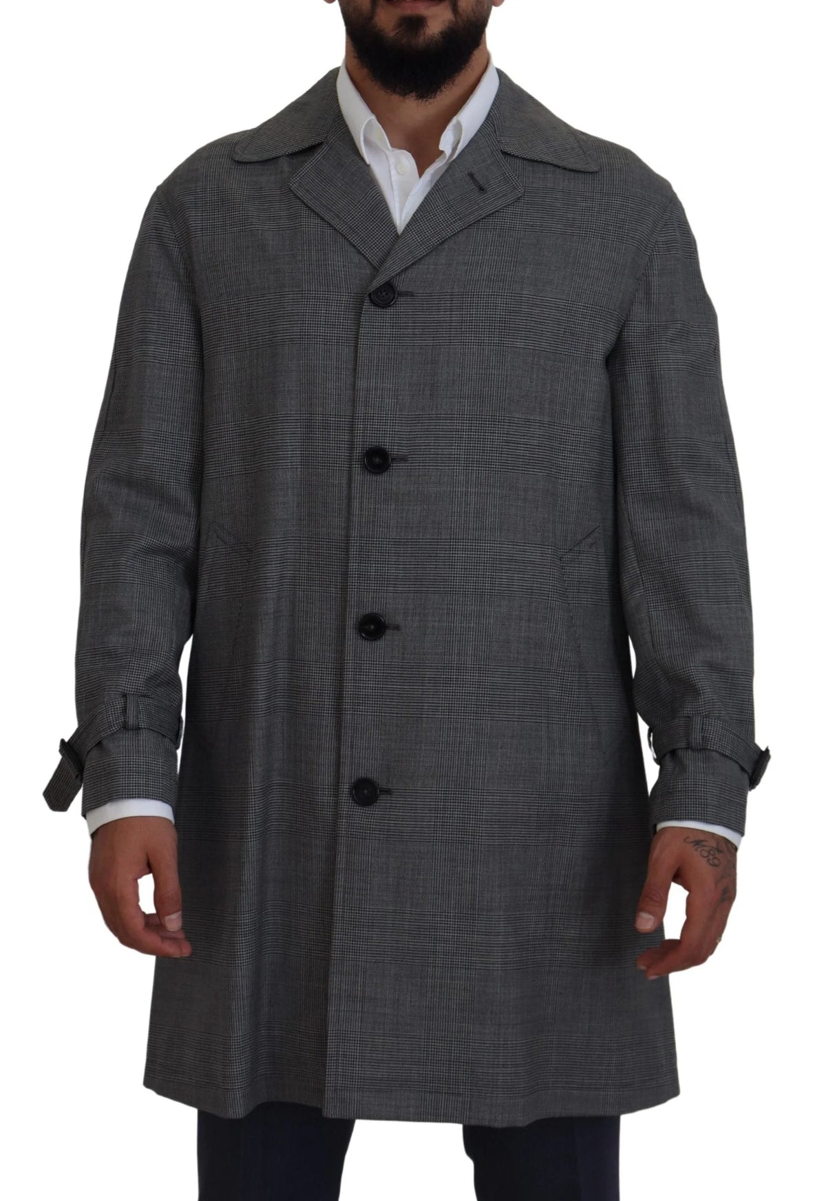 Dolce & Gabbana Gray Wool Plaid Long Trench Coat Jacket Trench Coat Jacket - Trench Coats