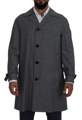 Dolce & Gabbana Gray Wool Plaid Long Trench Coat Jacket Trench Coat Jacket - Trench Coats