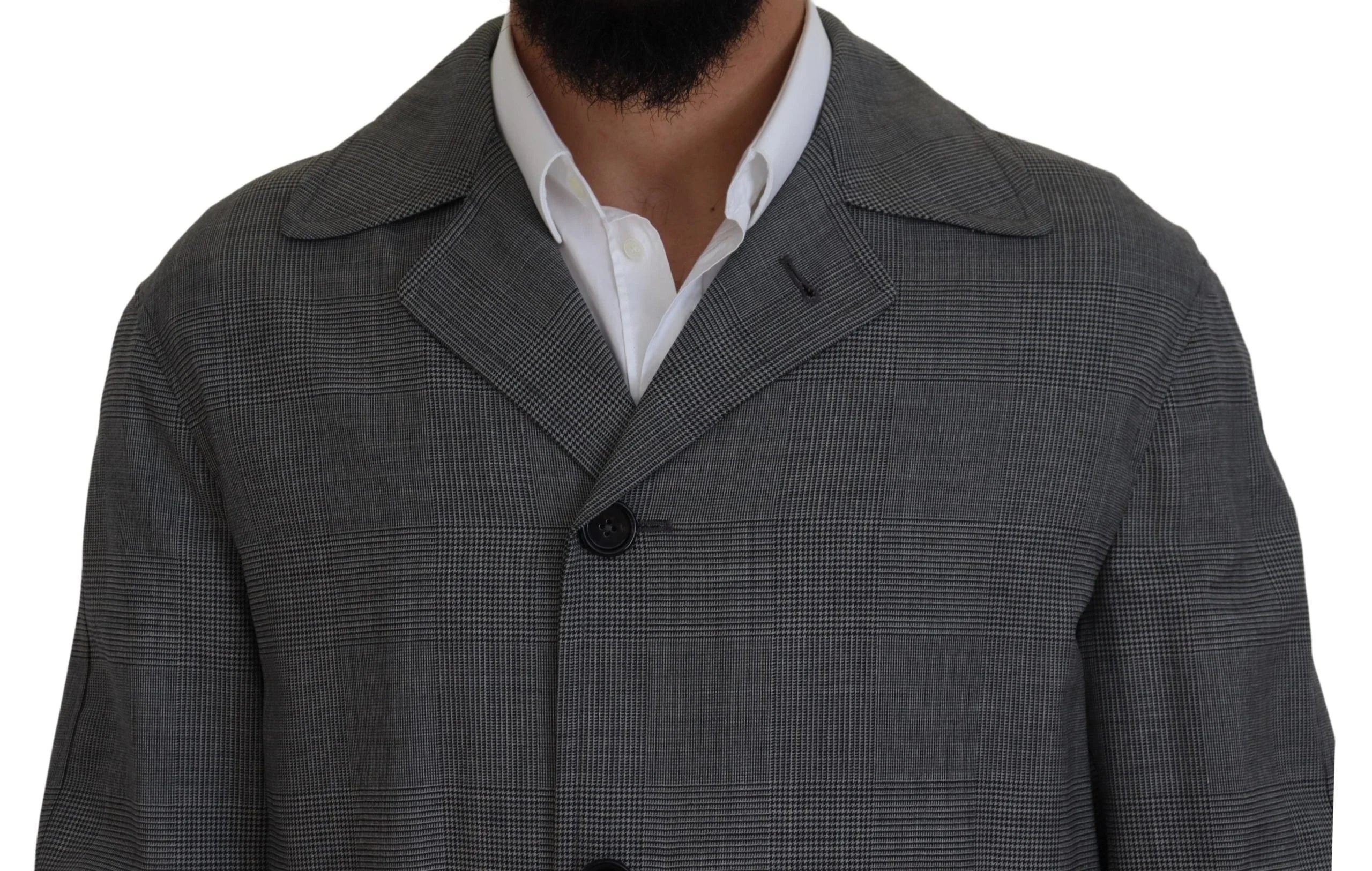 Dolce & Gabbana Gray Wool Plaid Long Trench Coat Jacket Trench Coat Jacket - Trench Coats