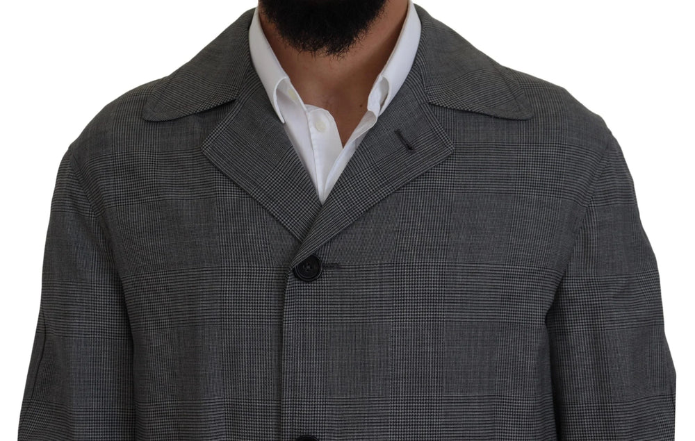 Dolce & Gabbana Gray Wool Plaid Long Trench Coat Jacket Trench Coat Jacket - Trench Coats