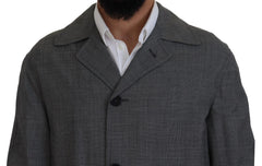 Dolce & Gabbana Gray Wool Plaid Long Trench Coat Jacket Trench Coat Jacket - Trench Coats