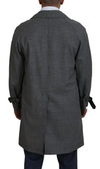 Dolce & Gabbana Gray Wool Plaid Long Trench Coat Jacket Trench Coat Jacket - Trench Coats