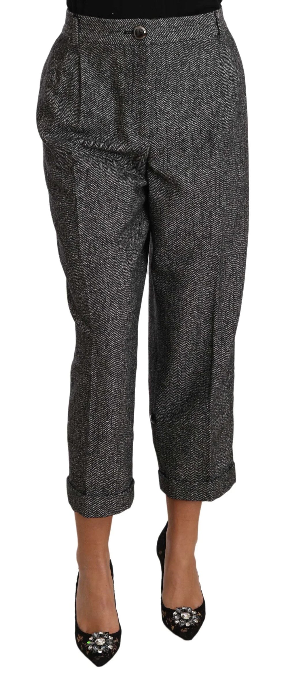 Dolce & Gabbana Gray Wool Pleated Cropped Trouser Pants - IT50|3XL - Trousers