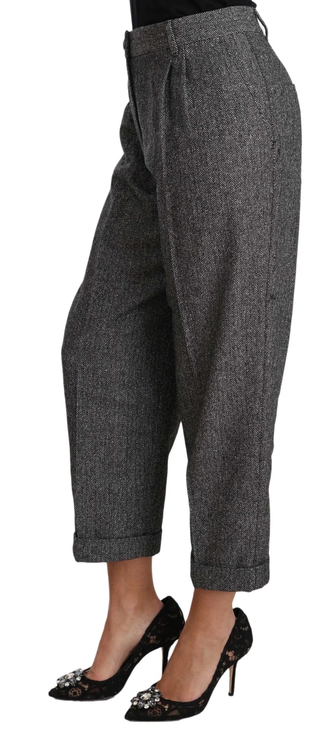 Dolce & Gabbana Gray Wool Pleated Cropped Trouser Pants - IT50|3XL - Trousers