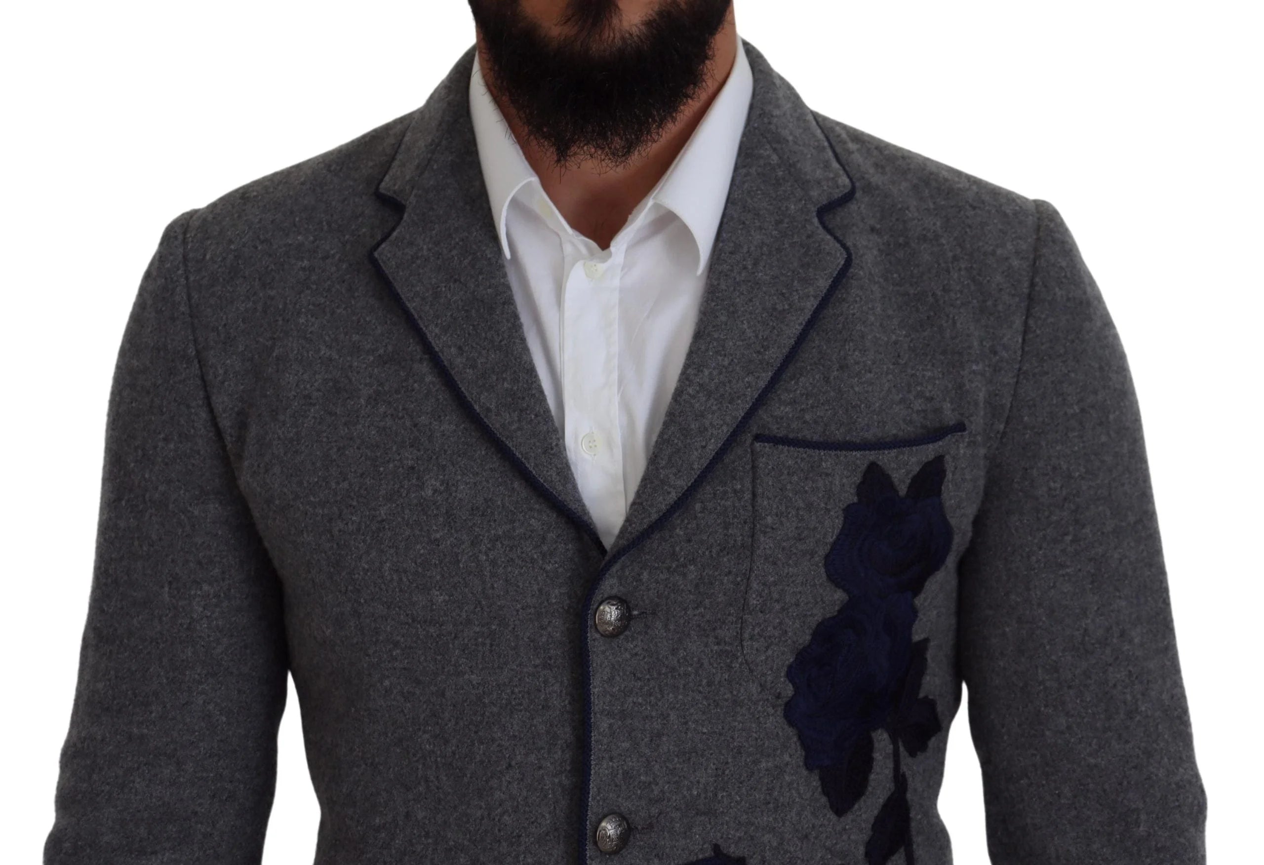 Dolce & Gabbana Gray Wool Roses Slim Fit Jacket Blazer - Sport Jackets