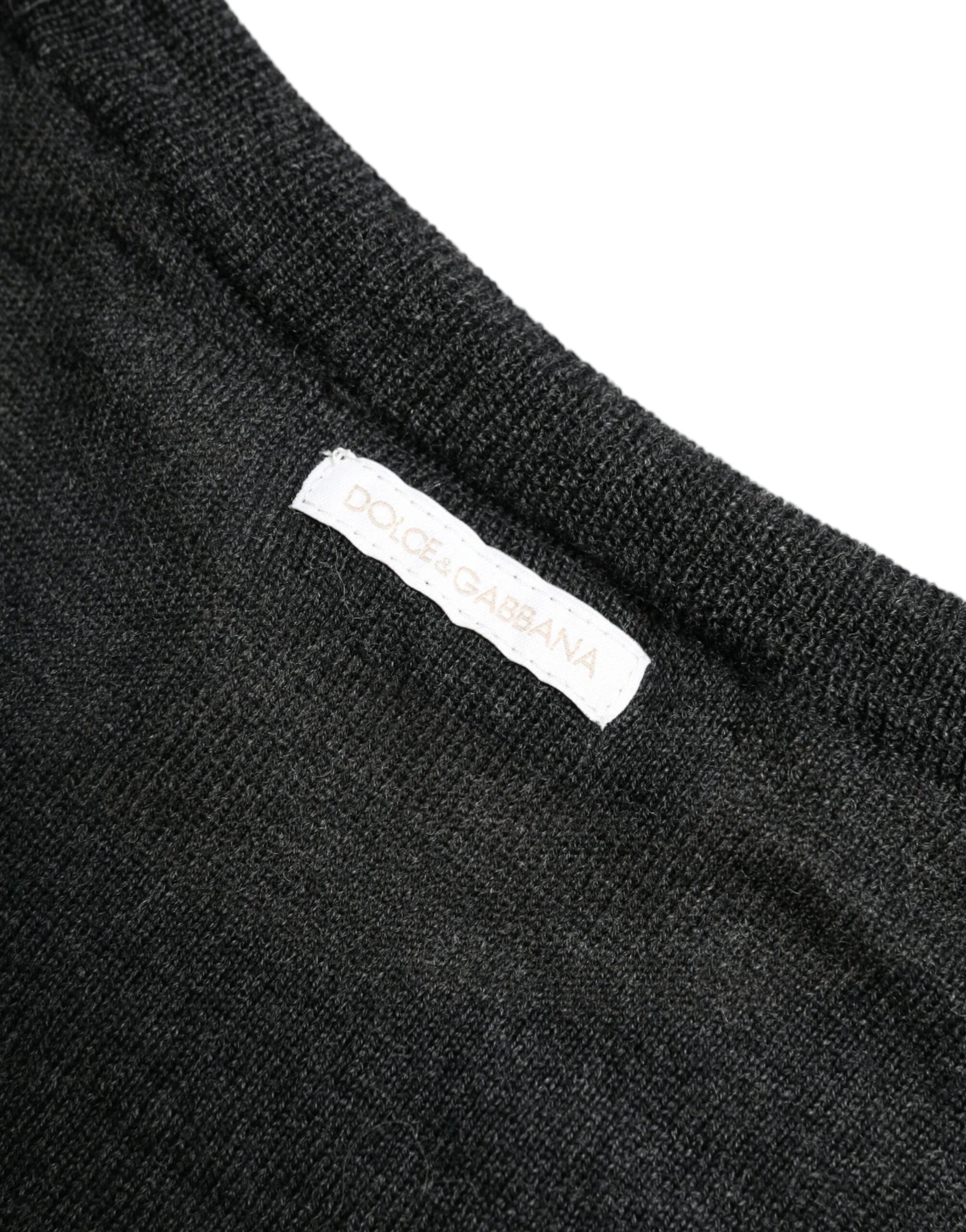 Dolce & Gabbana Gray Wool Round Neck Pullover Sweater - Sweaters