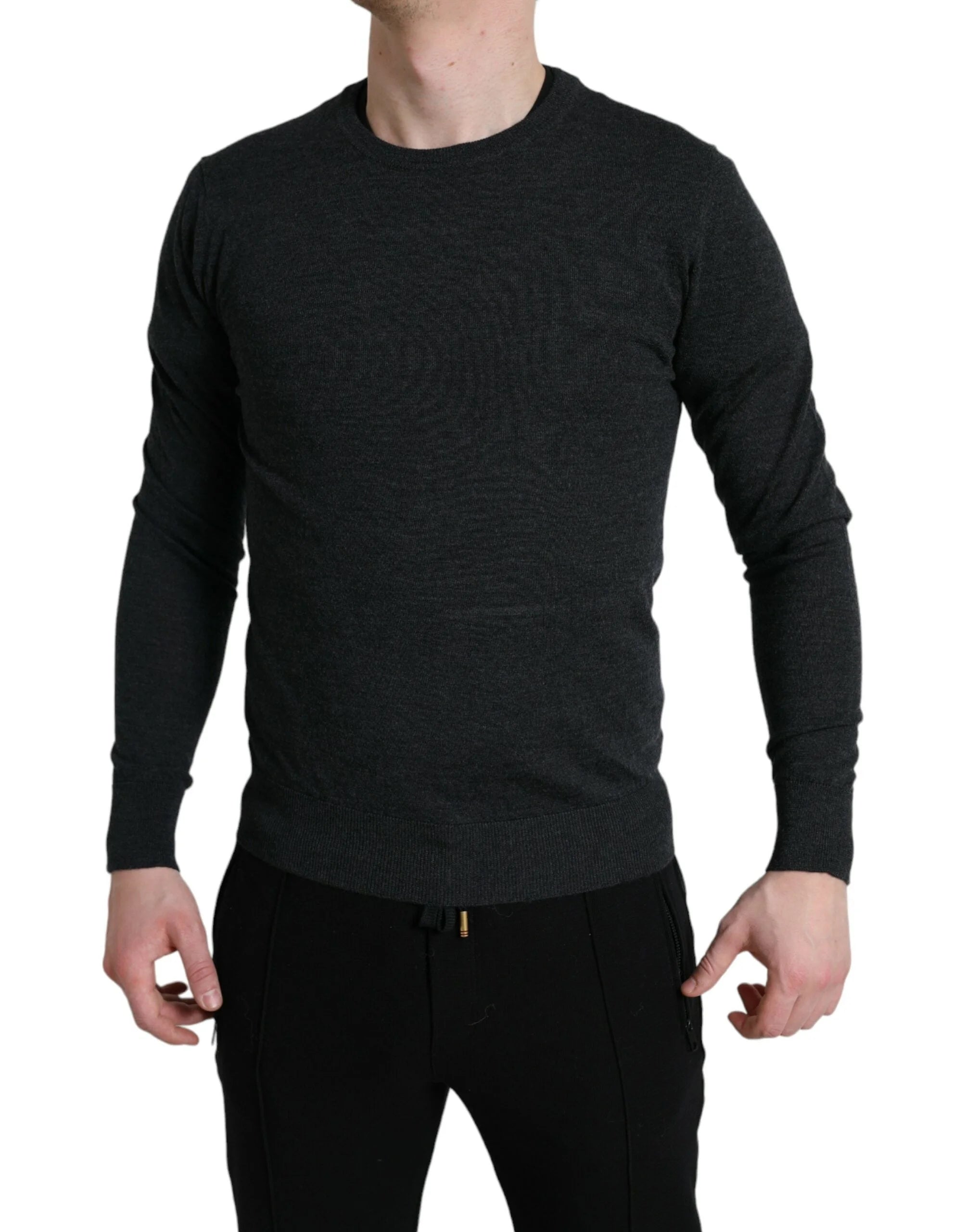 Dolce & Gabbana Gray Wool Round Neck Pullover Sweater - Sweaters