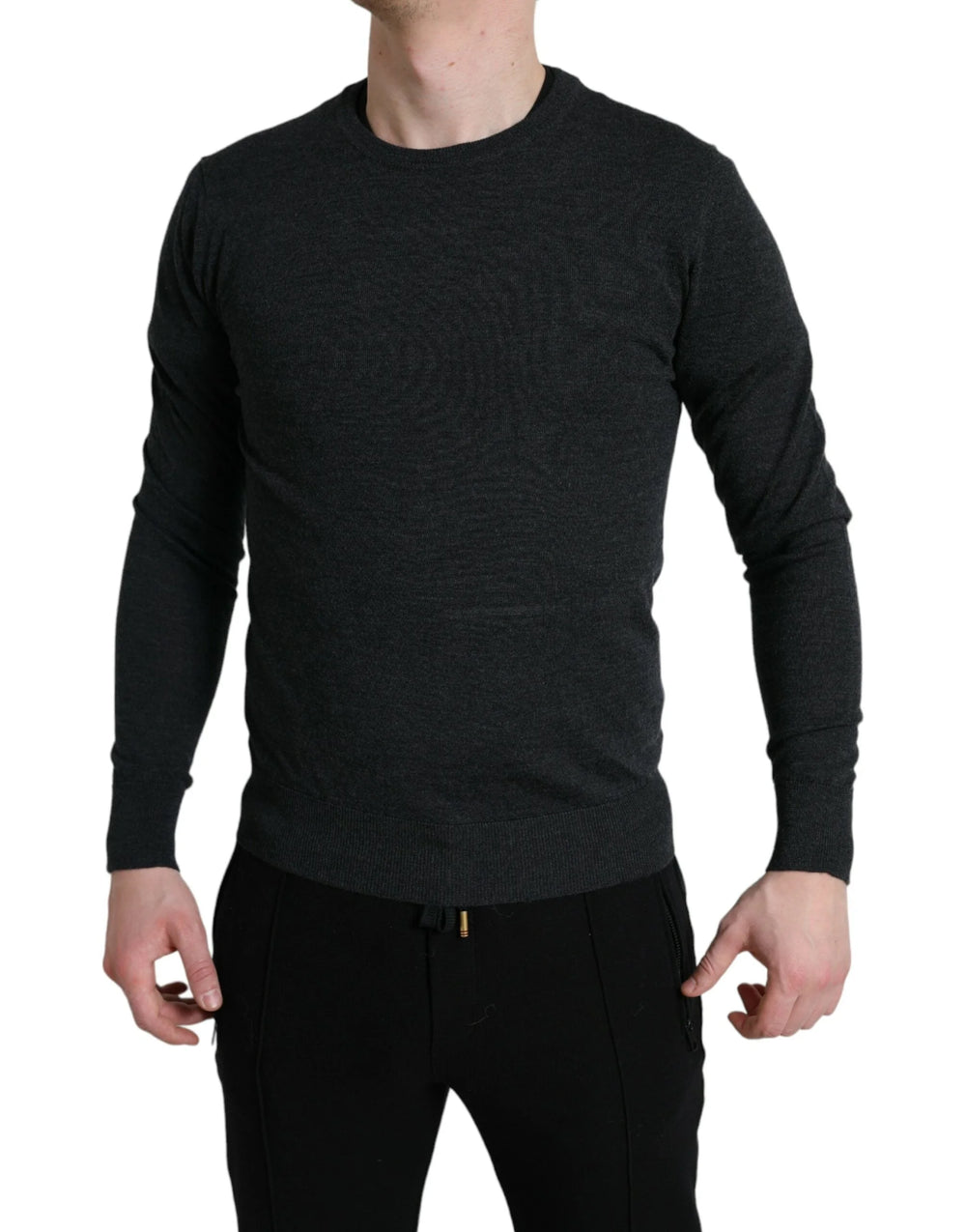 Dolce & Gabbana Gray Wool Round Neck Pullover Sweater - Sweaters