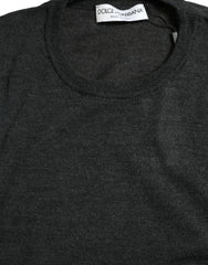 Dolce & Gabbana Gray Wool Round Neck Pullover Sweater - Sweaters