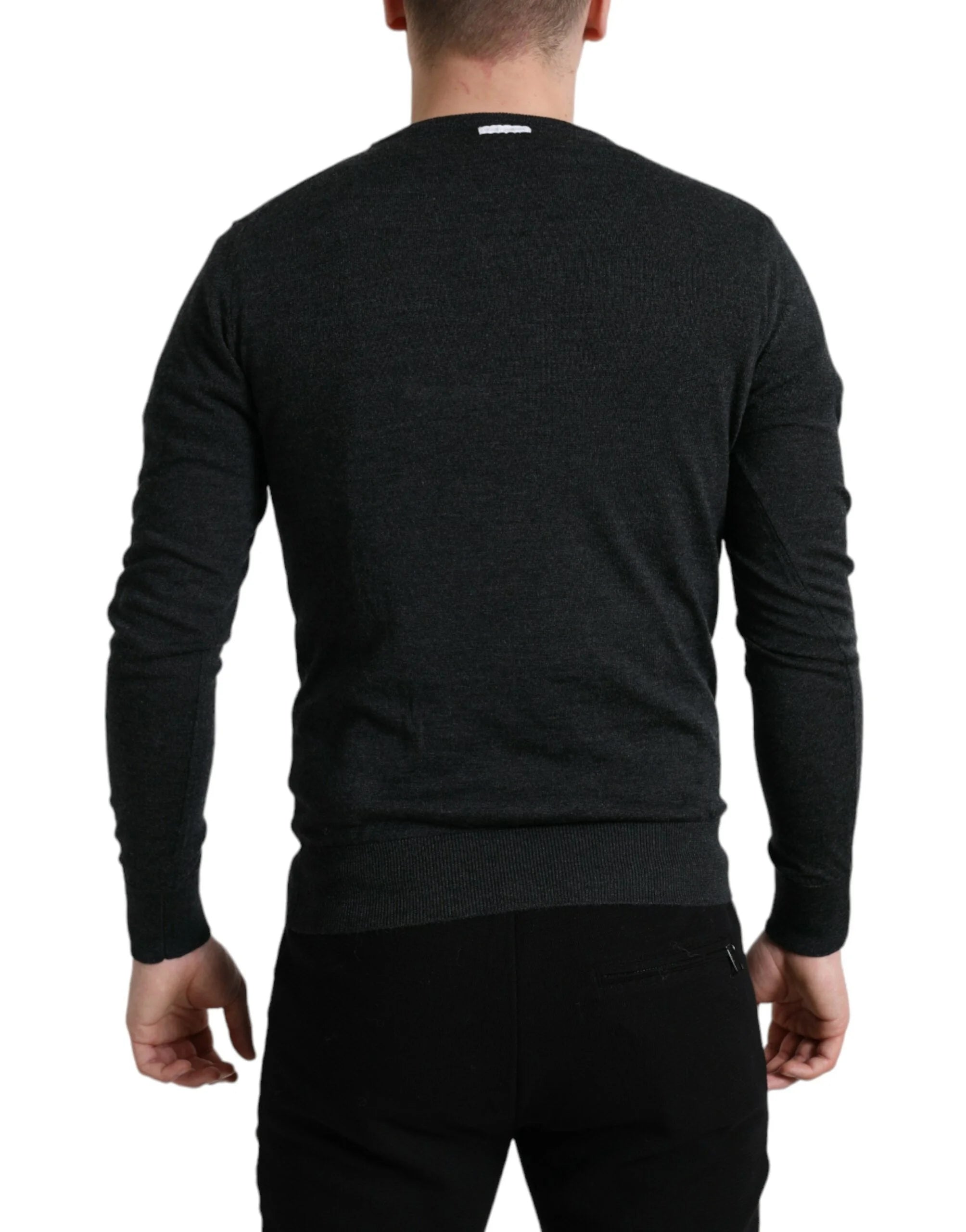 Dolce & Gabbana Gray Wool Round Neck Pullover Sweater - Sweaters