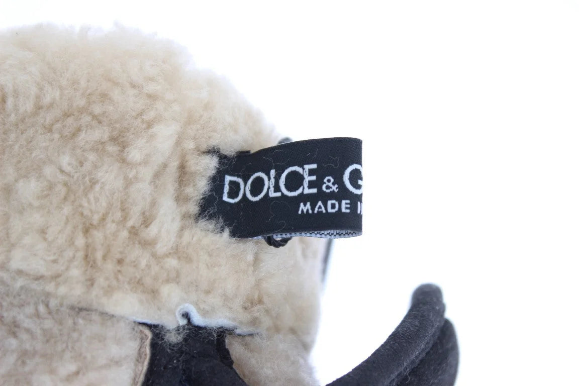Dolce & Gabbana Harmaat villahuopainen, koristeltu sininen leopardikuvioitu käsinepari - 9|M