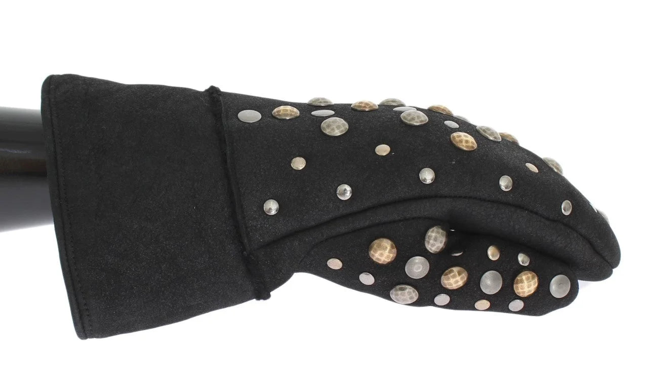 Dolce & Gabbana Gray Wool Shearling Studded Gloves - 9|M - Gloves & Mittens