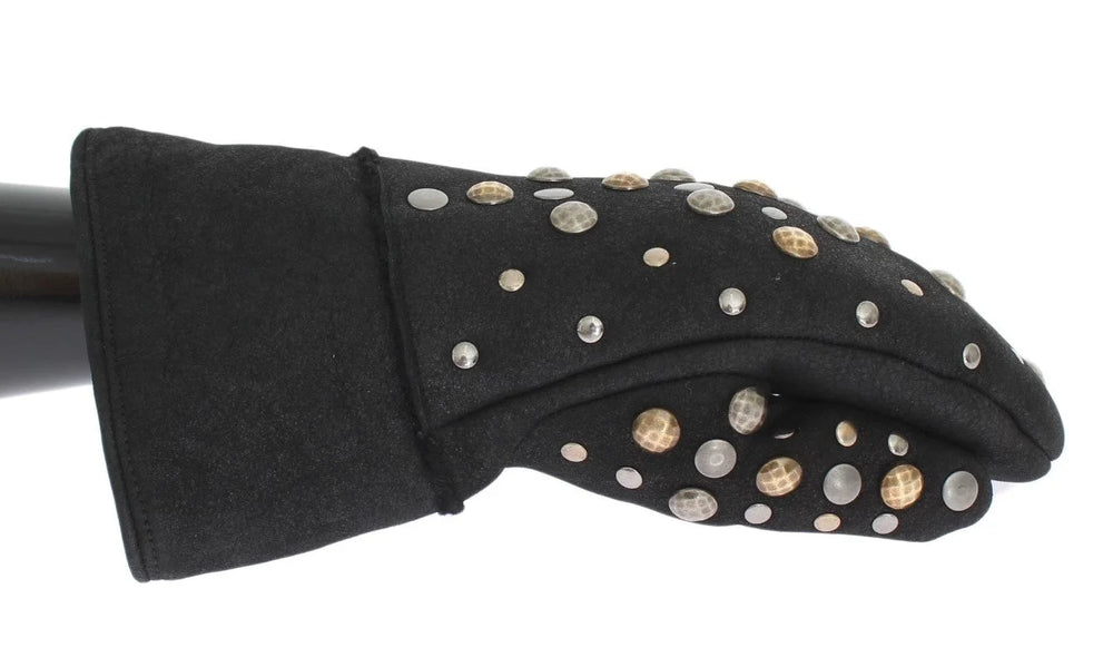 Dolce & Gabbana Gray Wool Shearling Studded Gloves - 9|M - Gloves & Mittens