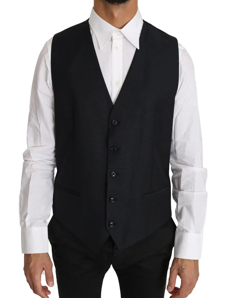 Dolce & Gabbana Gray Wool Silk Waistcoat Vest - IT52 | XL - Vests