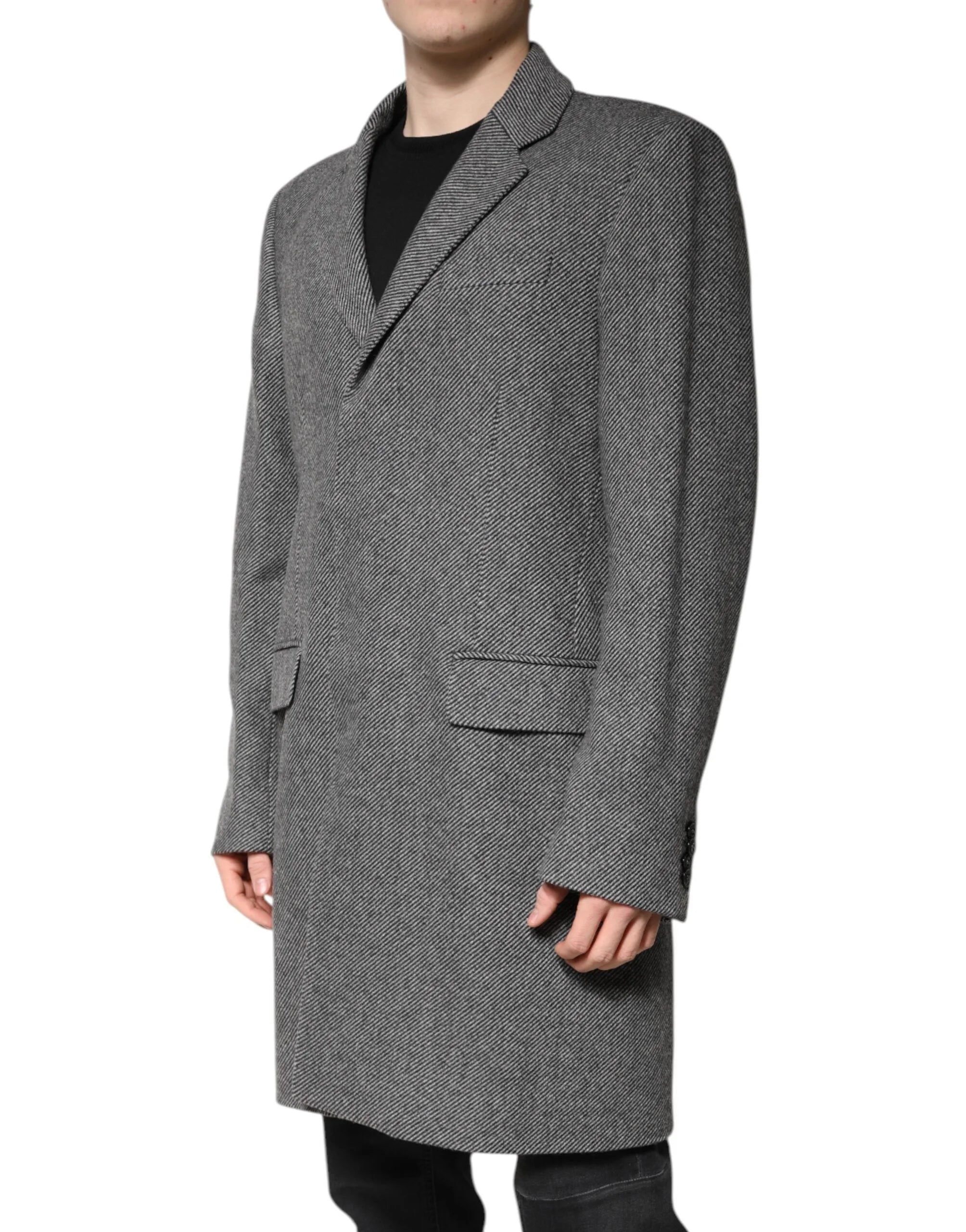 Dolce & Gabbana Gray Wool Single Breasted Trench Coat Jacket - IT52 | XL - Trench Coats