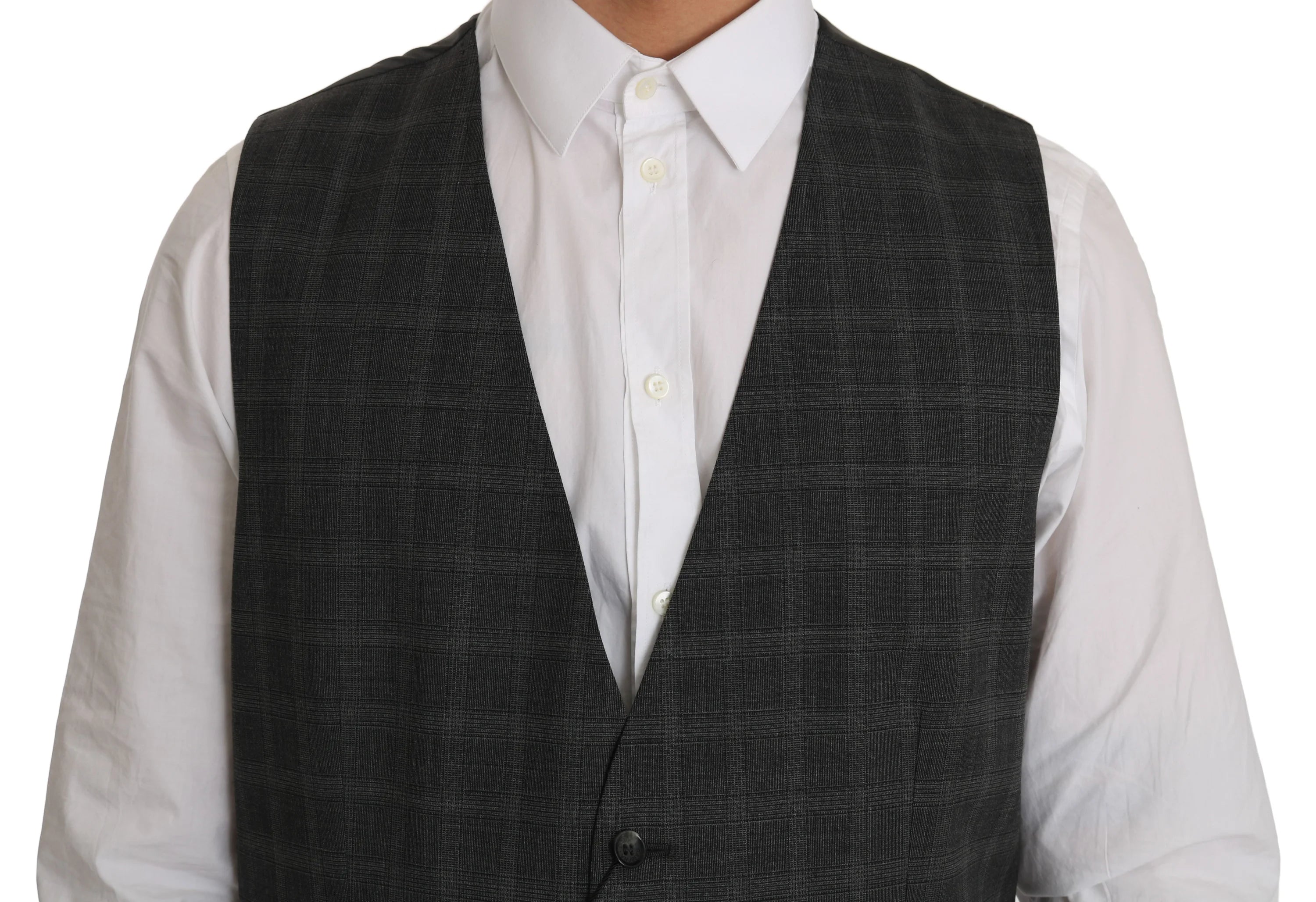 Dolce & Gabbana Gray Wool STAFF Checkered Stretch Vest - IT52 | XL - Vests