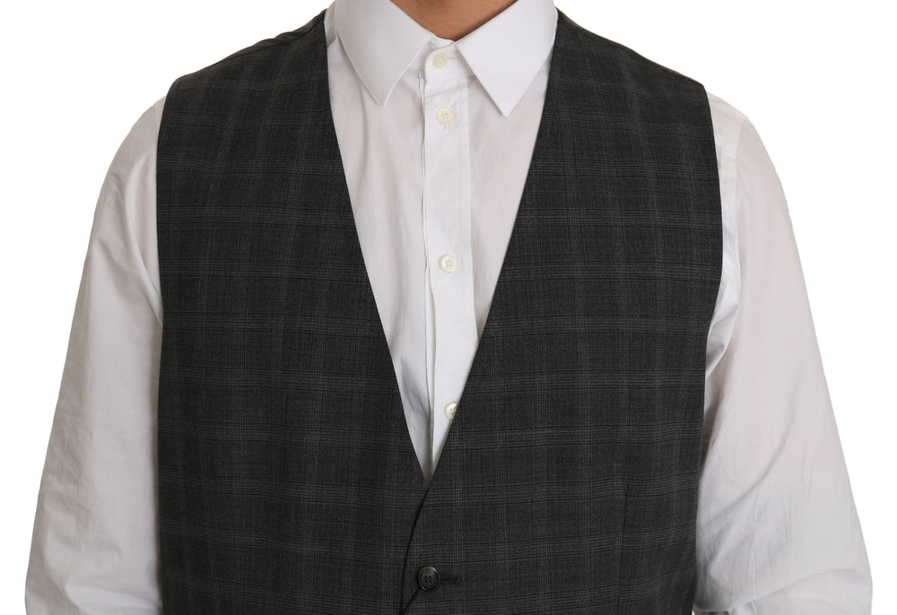 Dolce & Gabbana Gray Wool STAFF Checkered Stretch Vest - IT52 | XL - Vests