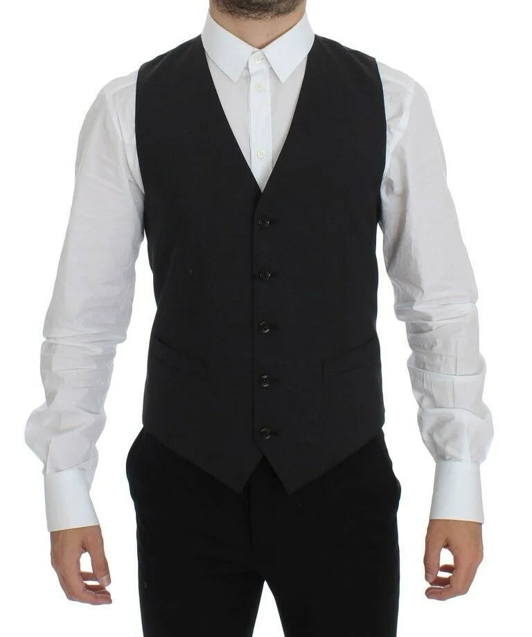 Dolce & Gabbana Gray Wool Stretch Dress Blazer Vest - IT50 | L - Vests