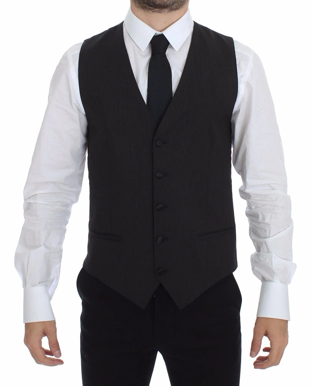 Dolce & Gabbana Gray Wool Stretch Dress Vest Jacket Blazer - IT48 | M - Vests