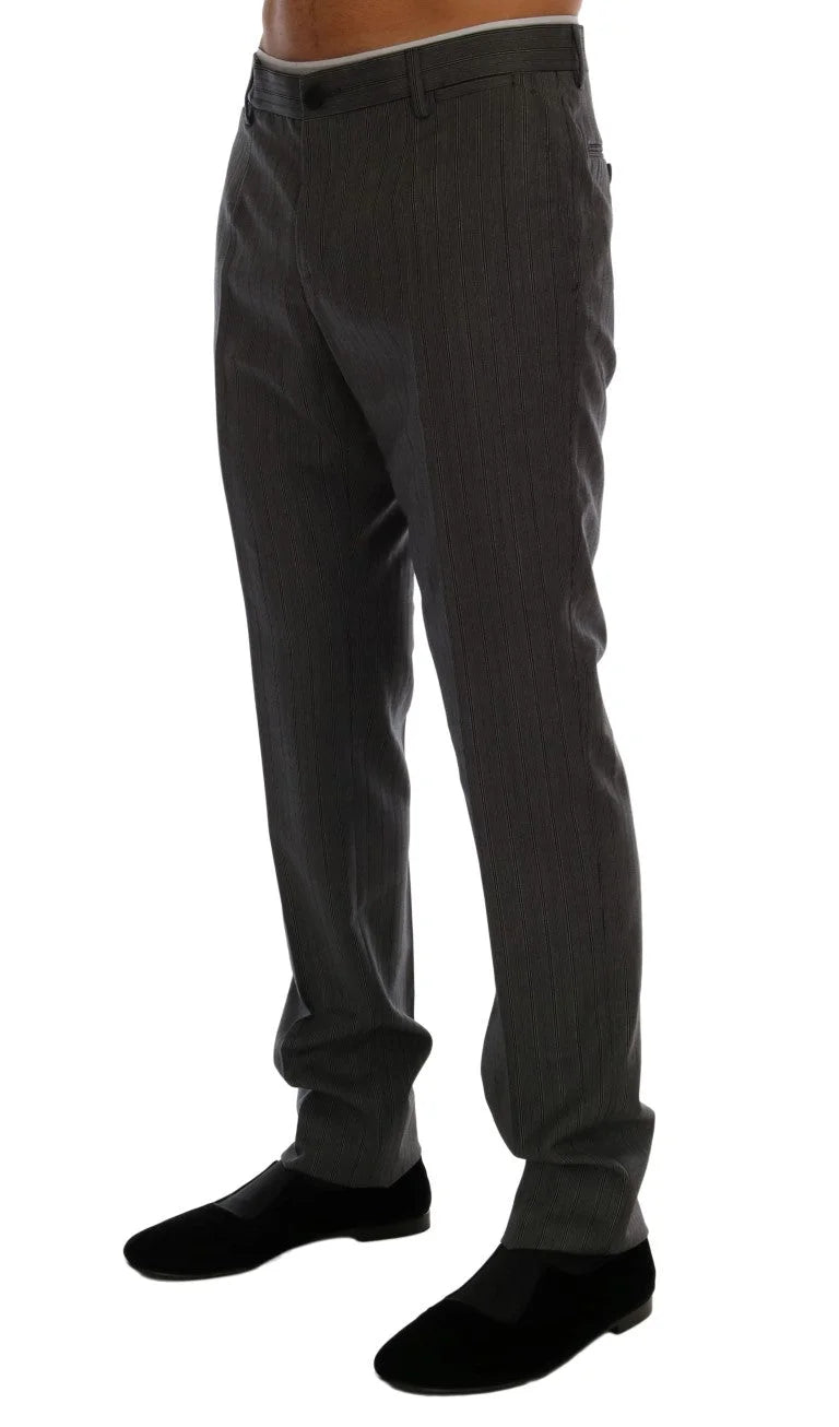 Dolce & Gabbana Gray Wool Striped Formal Pants - IT54 | XL - Trousers