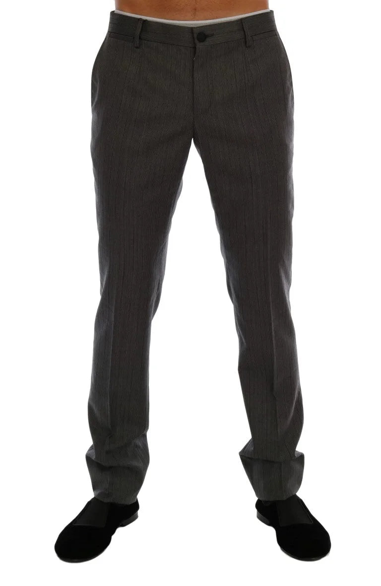 Dolce & Gabbana Gray Wool Striped Formal Pants - IT54 | XL - Trousers