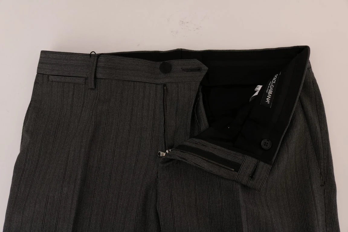 Dolce & Gabbana Gray Wool Striped Formal Pants - IT54 | XL - Trousers