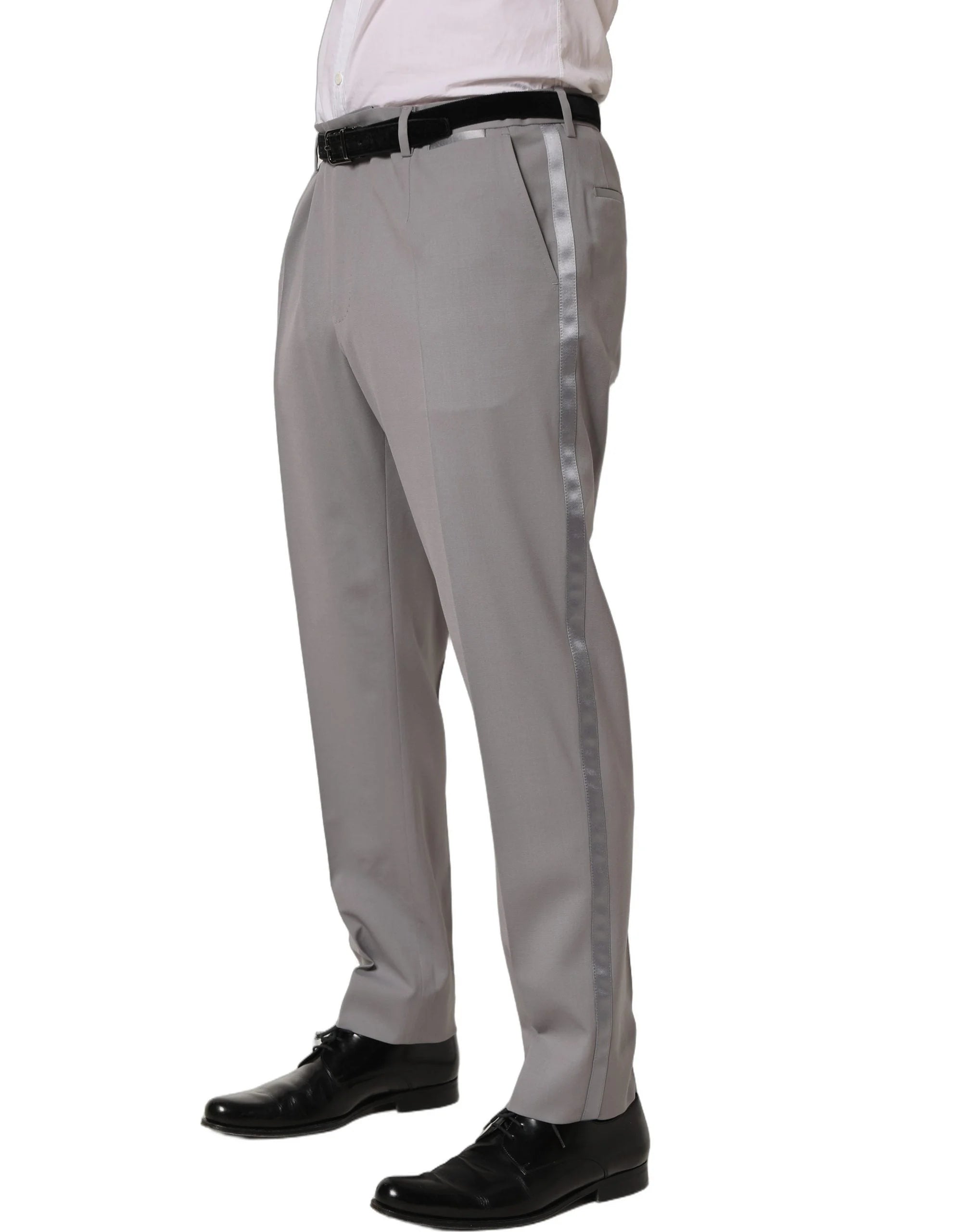Dolce & Gabbana Gray Wool Tapered Men Dress Trouser Pants - IT54 | XL