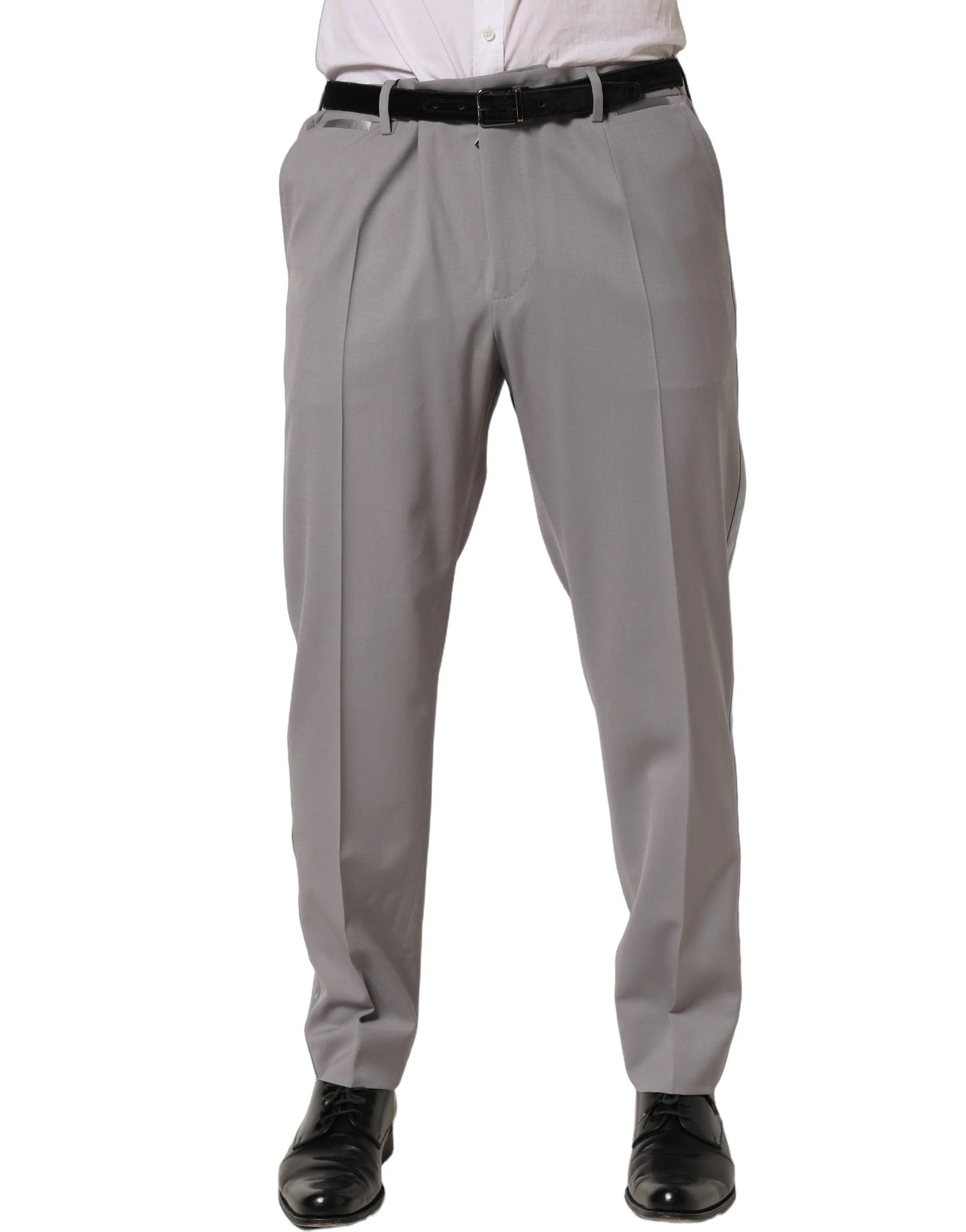 Dolce & Gabbana Gray Wool Tapered Men Dress Trouser Pants - IT54 | XL