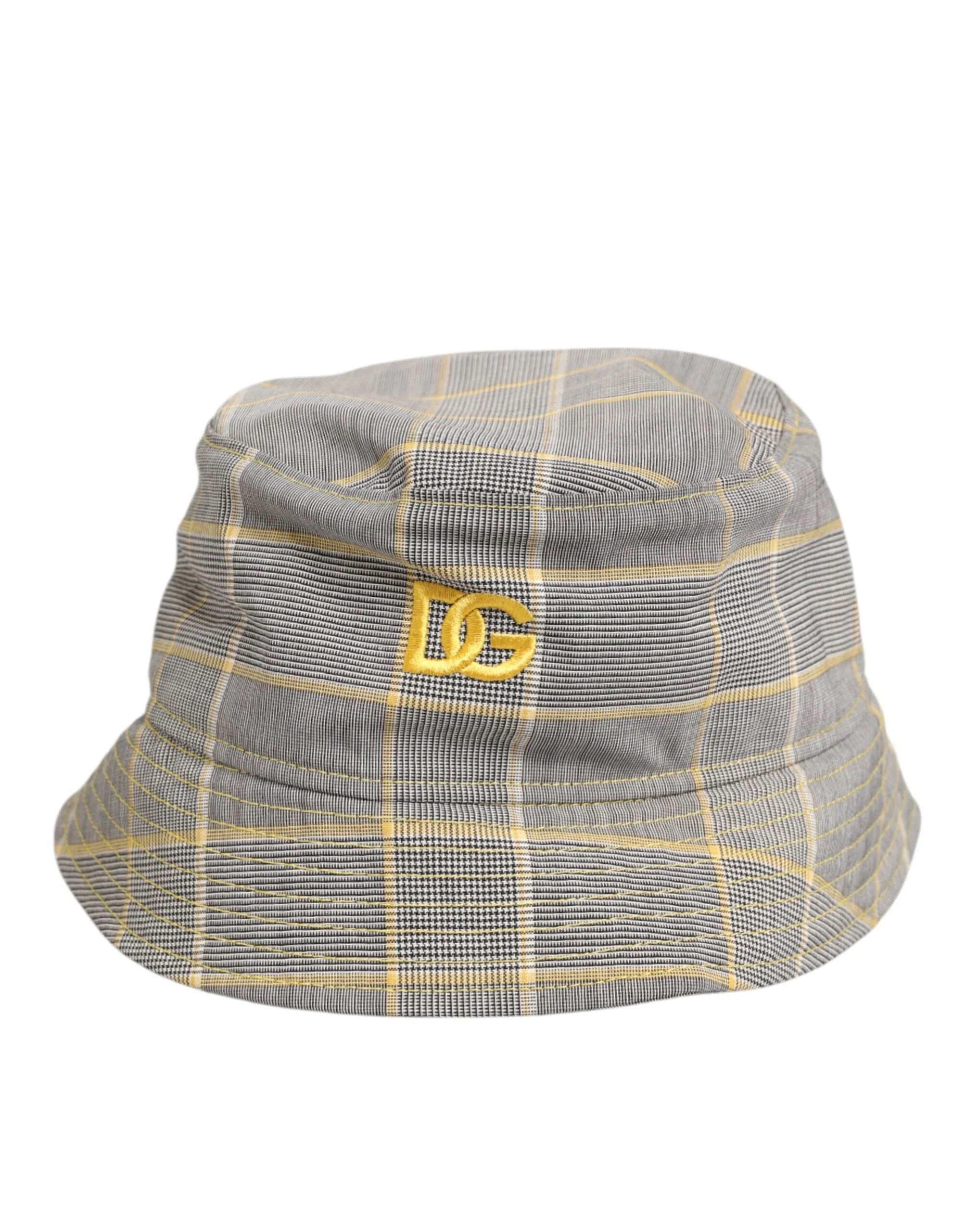 Dolce & Gabbana Gray Yellow Wool Blend Plaid Bucket Cap Men Hat - 59 cm|L - Bucket Hats