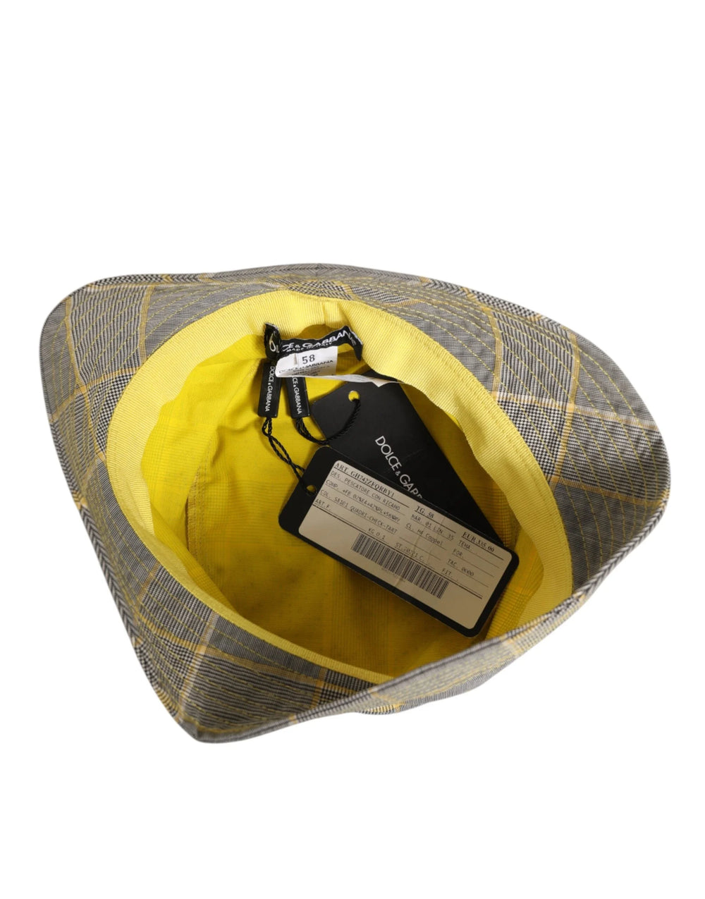 Dolce & Gabbana Gray Yellow Wool Blend Plaid Bucket Cap Men Hat - 59 cm|L - Bucket Hats