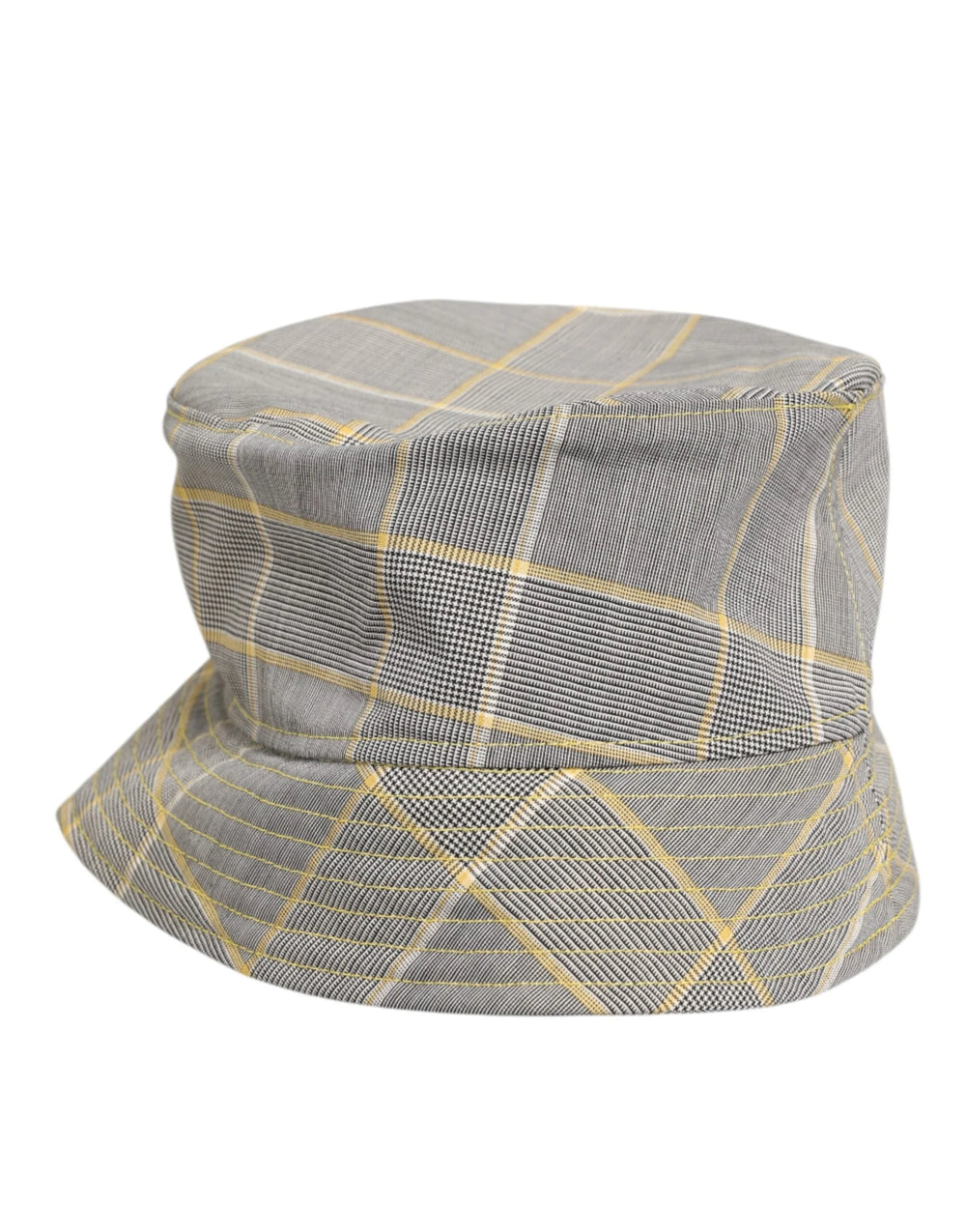 Dolce & Gabbana Gray Yellow Wool Blend Plaid Bucket Cap Men Hat - 59 cm|L - Bucket Hats