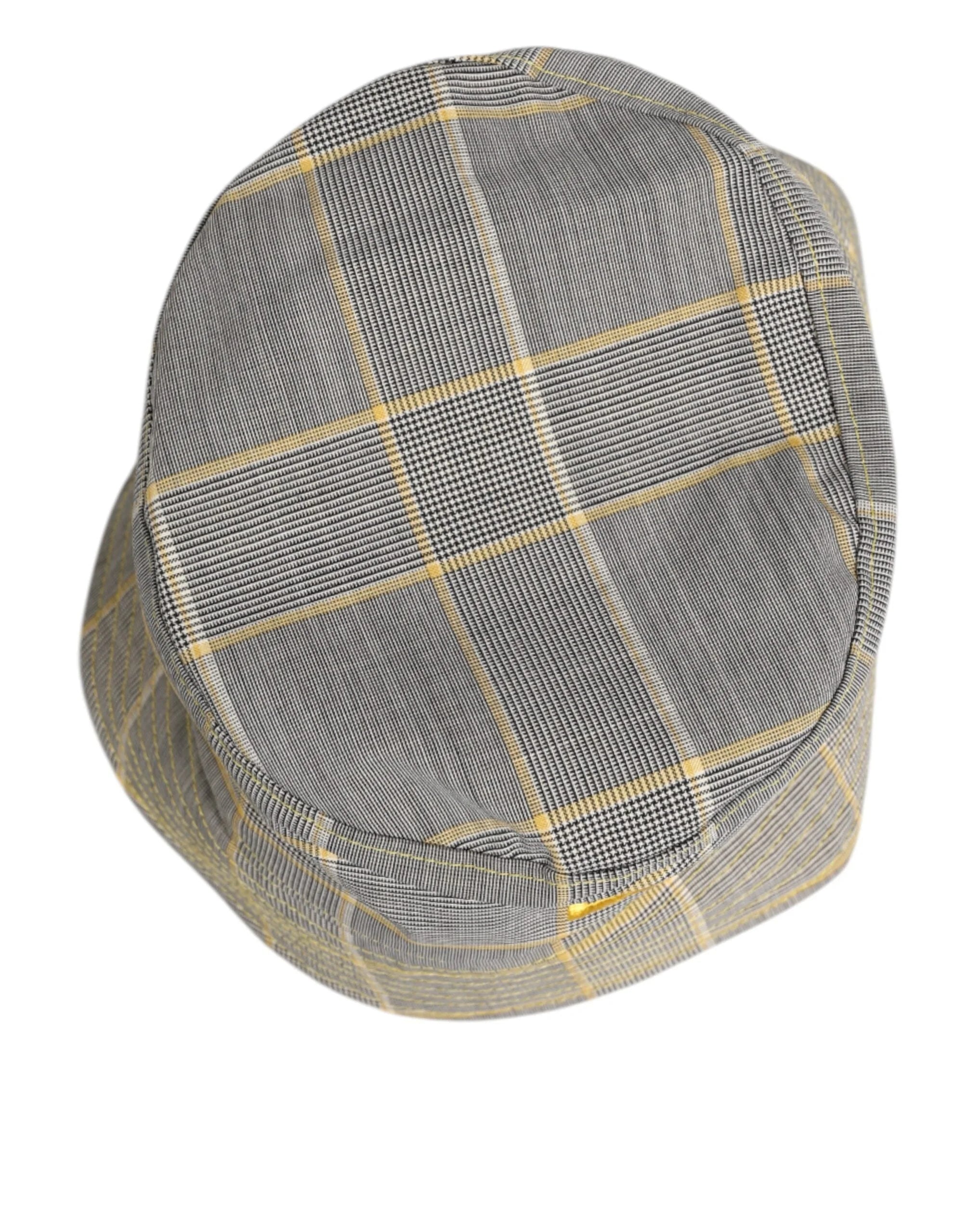 Dolce & Gabbana Gray Yellow Wool Blend Plaid Bucket Cap Men Hat - 59 cm|L - Bucket Hats