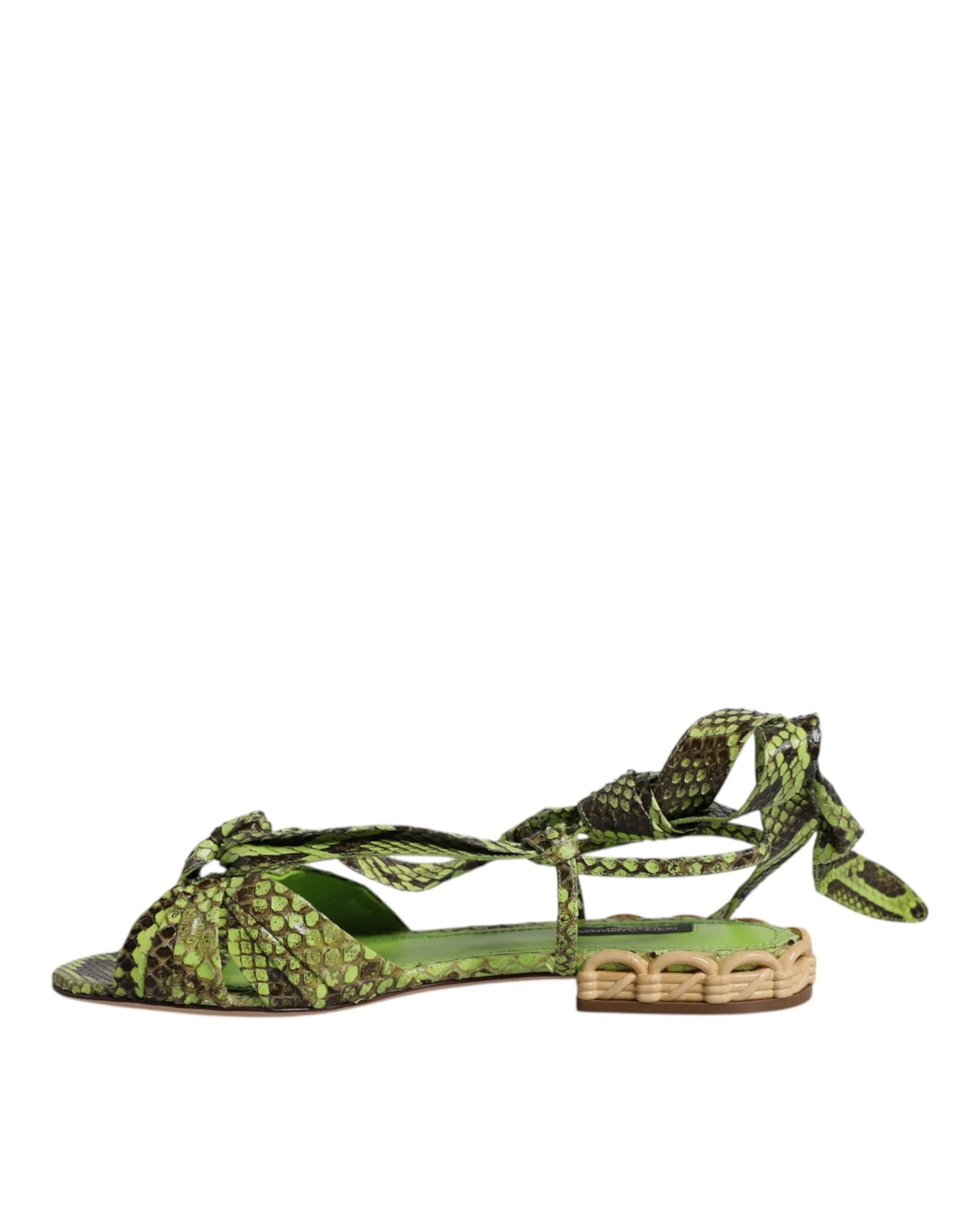 Dolce & Gabbana Green Animal Print Ankle Wrap Sandals Shoes - Sandals