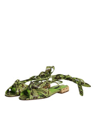 Dolce & Gabbana Green Animal Print Ankle Wrap Sandals Shoes - Sandals